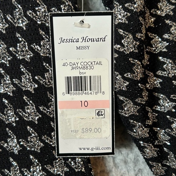 Jessica Howard Dress Womens 10 Black Houndstooth Glitter Knit Shift‎ Dress NEW - Picture 11 of 13